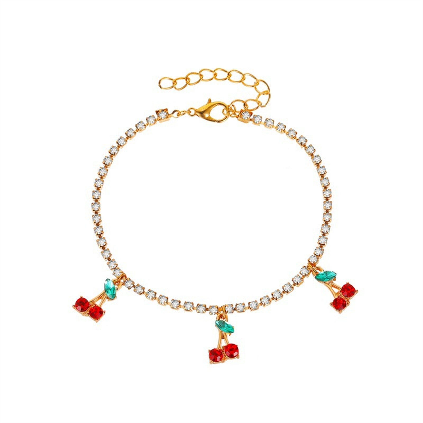 thumbnail image 2 of Rhinestone Anklet Pulseras Tenis Cadena Cereza Pulsera Cristal Anklet Pie Cadena Pulsera Cristal Brazalete Rhinestone Boda Nupcial para Mujeres Joyería del Cuerpo, 2 of 2